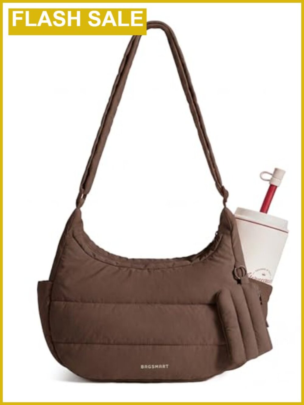 Quilted Puffer Crossbody Bag with Adjustable Strap - Hobo Shoulder Purse